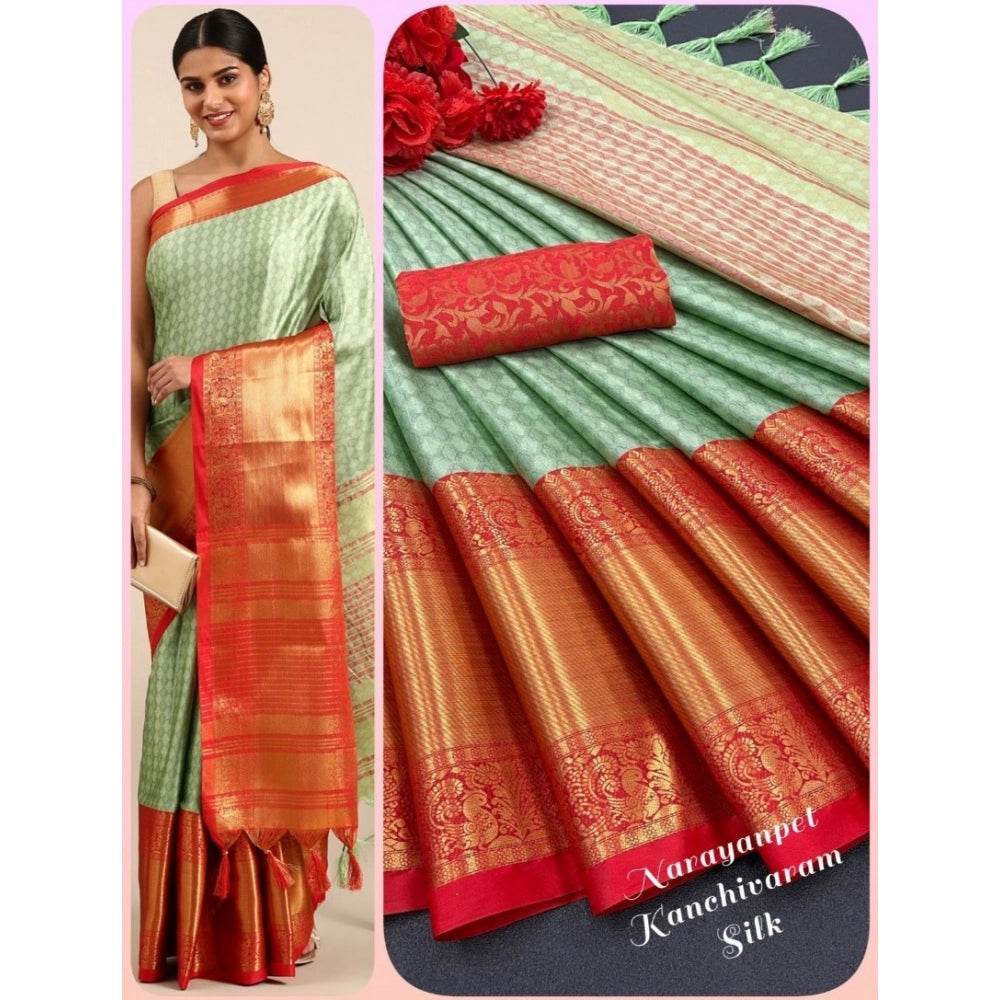 Generic Women's Cotton Silk Woven Design Saree With Unstitched Blouse 5.5Mtr (Light Green) - MYLUXURY LANE ENTERPRISE