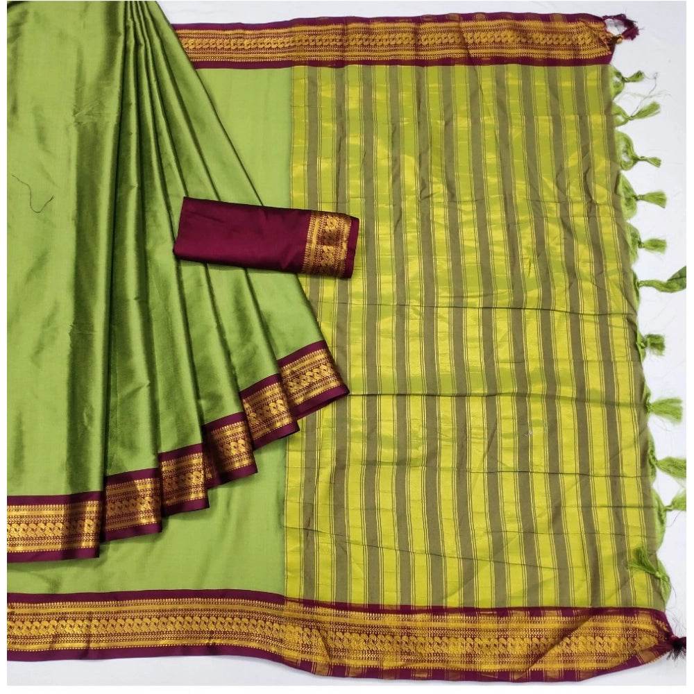 Generic Women's Cotton Silk Solid Saree With Unstitched Blouse 5.5Mtr (Light Green) - MYLUXURY LANE ENTERPRISE