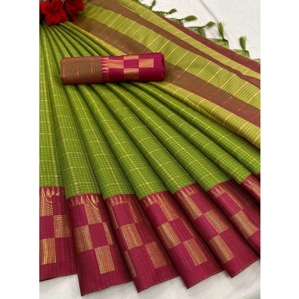Generic Women's Cotton Silk Printed Saree With Unstitched Blouse 5.5Mtr (Mehendi) - MYLUXURY LANE ENTERPRISE