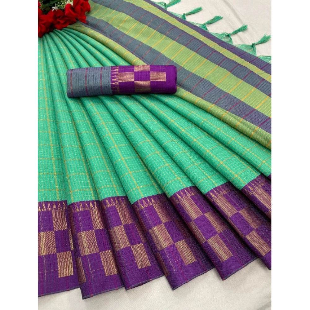 Generic Women's Cotton Silk Printed Saree With Unstitched Blouse 5.5Mtr (Green) - MYLUXURY LANE ENTERPRISE