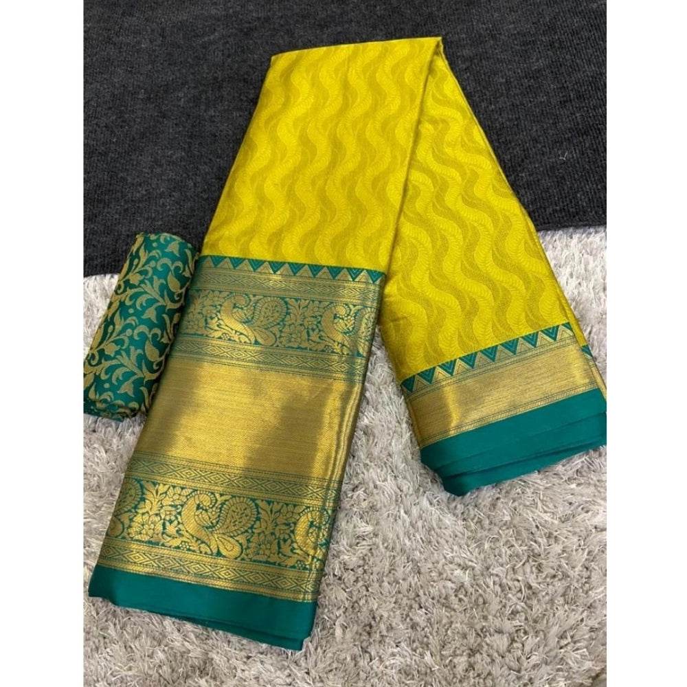 Generic Women's Cotton Silk Printed Saree With Unstitched Blouse 5.5Mtr (Green-Yellow) - MYLUXURY LANE ENTERPRISE