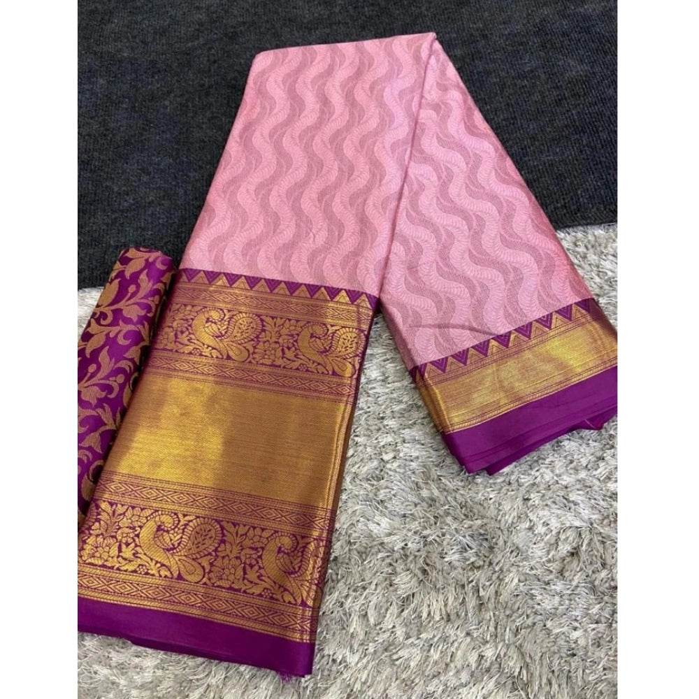 Generic Women's Cotton Silk Printed Saree With Unstitched Blouse 5.5Mtr (Purple) - MYLUXURY LANE ENTERPRISE