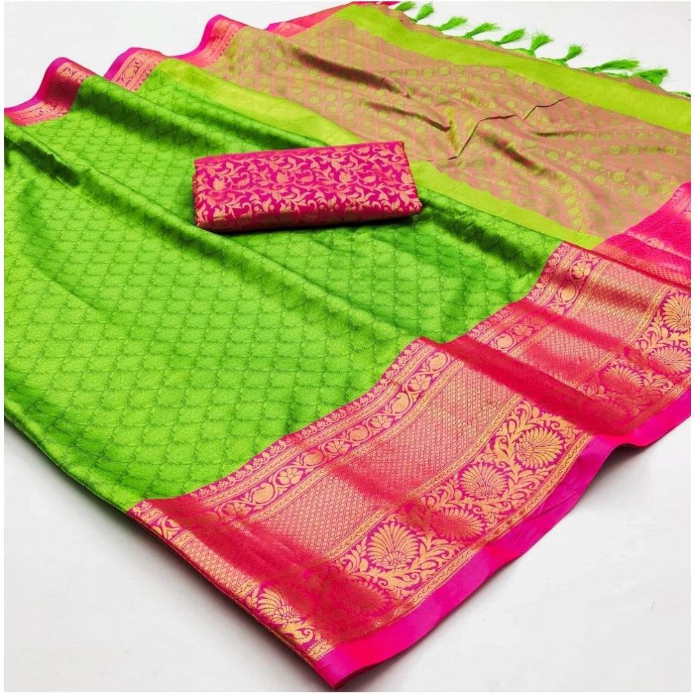 Generic Women's Cotton Silk Floral Print Saree With Unstitched Blouse 5.5Mtr (Green) - MYLUXURY LANE ENTERPRISE