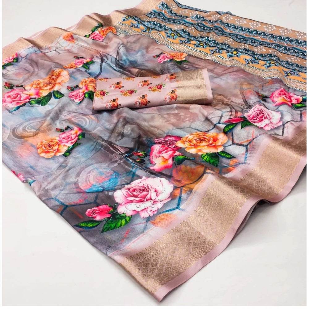 Generic Women's Cotton Silk Printed Saree With Unstitched Blouse 5.5Mtr (Multicolor) - MYLUXURY LANE ENTERPRISE