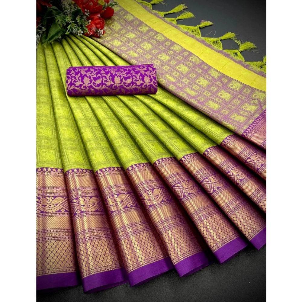 Generic Women's Cotton Silk Printed Saree With Unstitched Blouse 5.5Mtr (Light Green) - MYLUXURY LANE ENTERPRISE