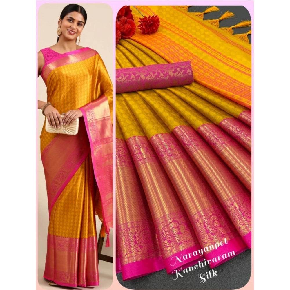 Generic Women's Cotton Silk Woven Design Saree With Unstitched Blouse 5.5Mtr (Orange) - MYLUXURY LANE ENTERPRISE