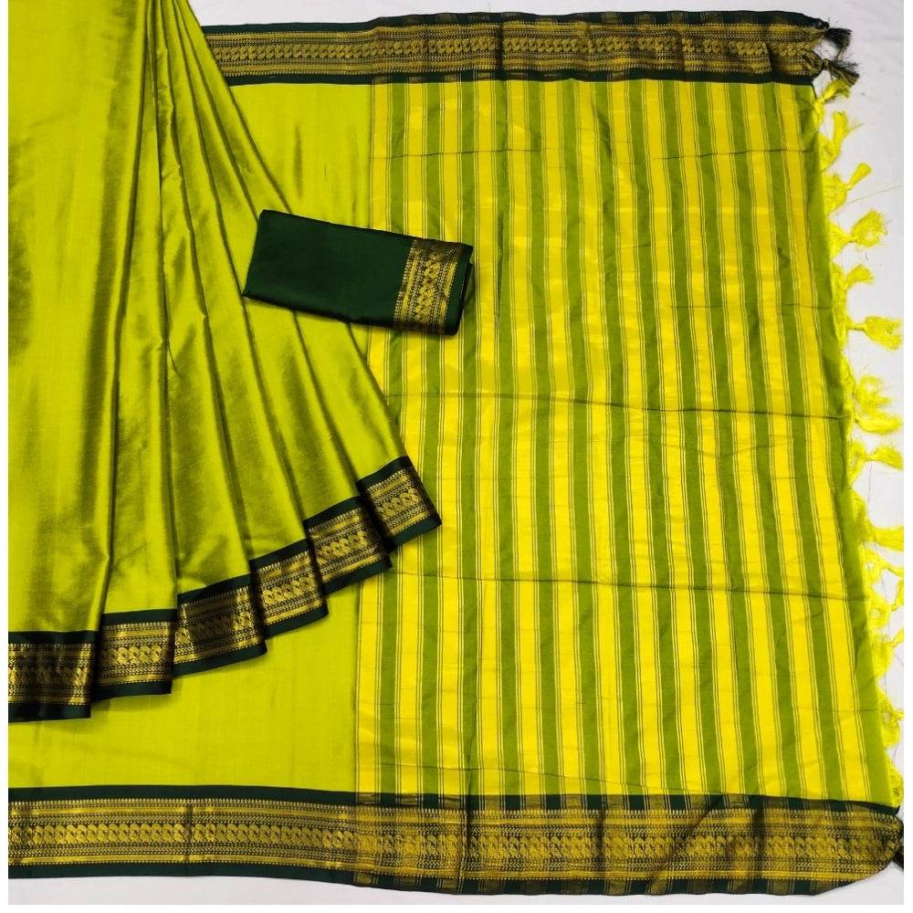 Generic Women's Cotton Silk Solid Saree With Unstitched Blouse 5.5Mtr (Yellow) - MYLUXURY LANE ENTERPRISE
