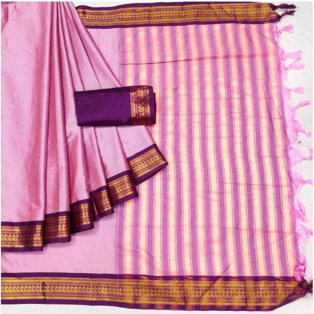 Generic Women's Cotton Silk Solid Saree With Unstitched Blouse 5.5Mtr (Pink) - MYLUXURY LANE ENTERPRISE