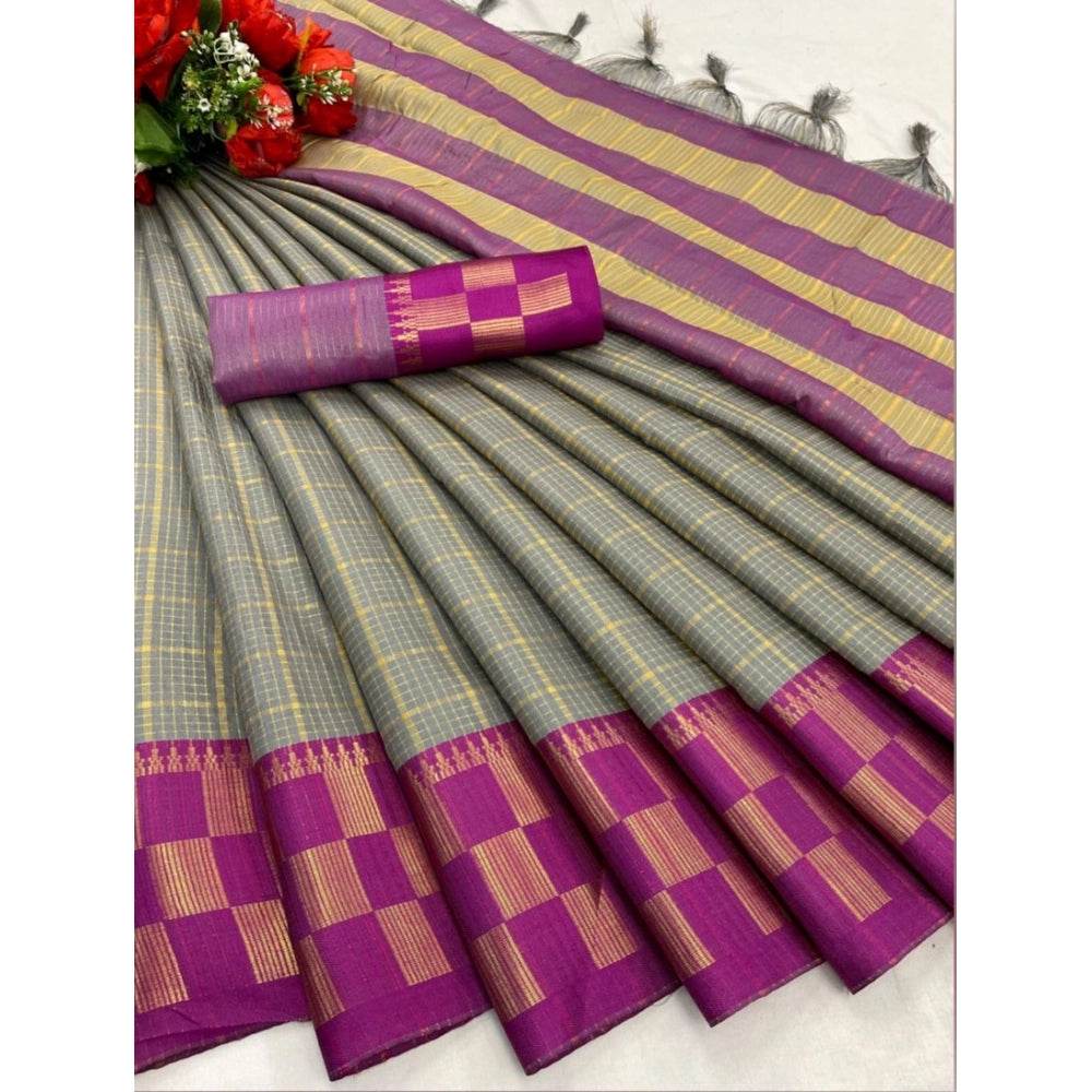 Generic Women's Cotton Silk Printed Saree With Unstitched Blouse 5.5Mtr (Grey) - MYLUXURY LANE ENTERPRISE