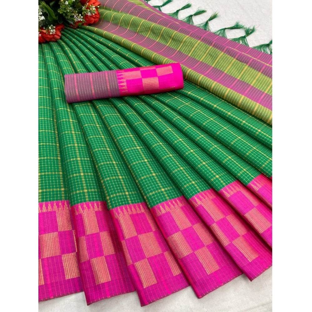 Generic Women's Cotton Silk Printed Saree With Unstitched Blouse 5.5Mtr (D Green) - MYLUXURY LANE ENTERPRISE