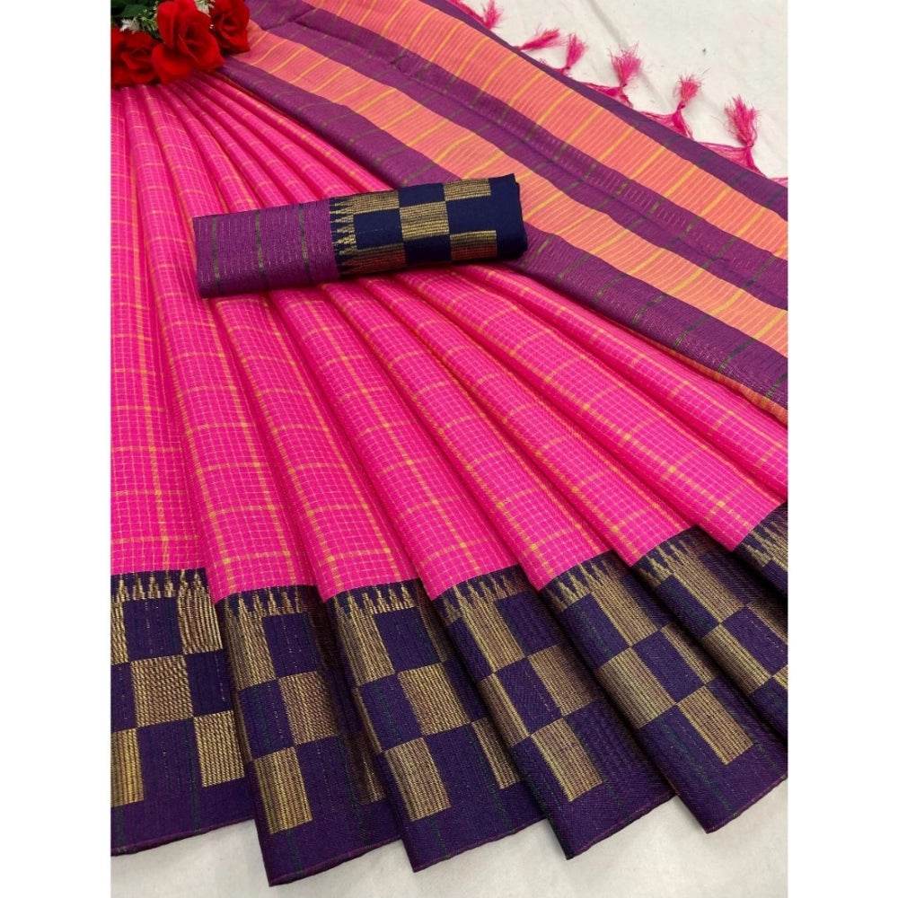 Generic Women's Cotton Silk Printed Saree With Unstitched Blouse 5.5Mtr (Pink) - MYLUXURY LANE ENTERPRISE
