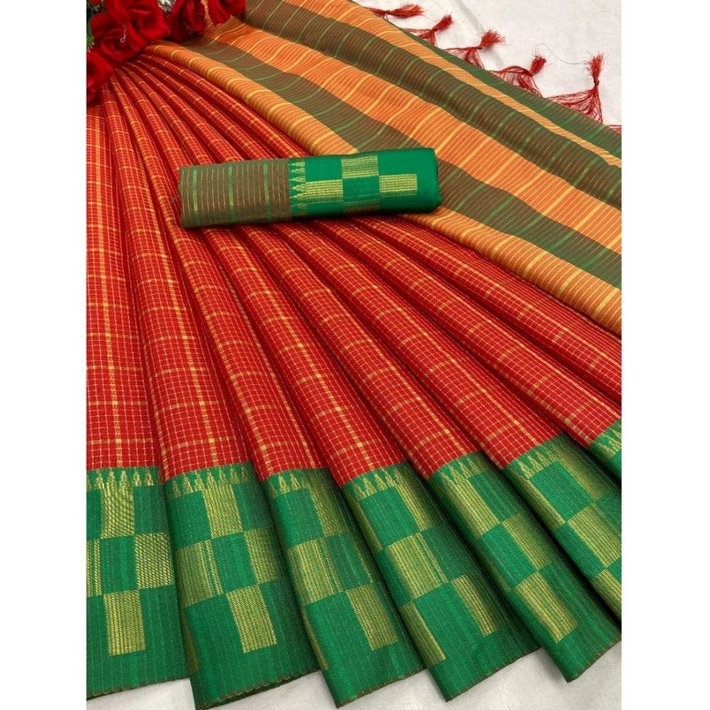 Generic Women's Cotton Silk Printed Saree With Unstitched Blouse 5.5Mtr (Red) - MYLUXURY LANE ENTERPRISE