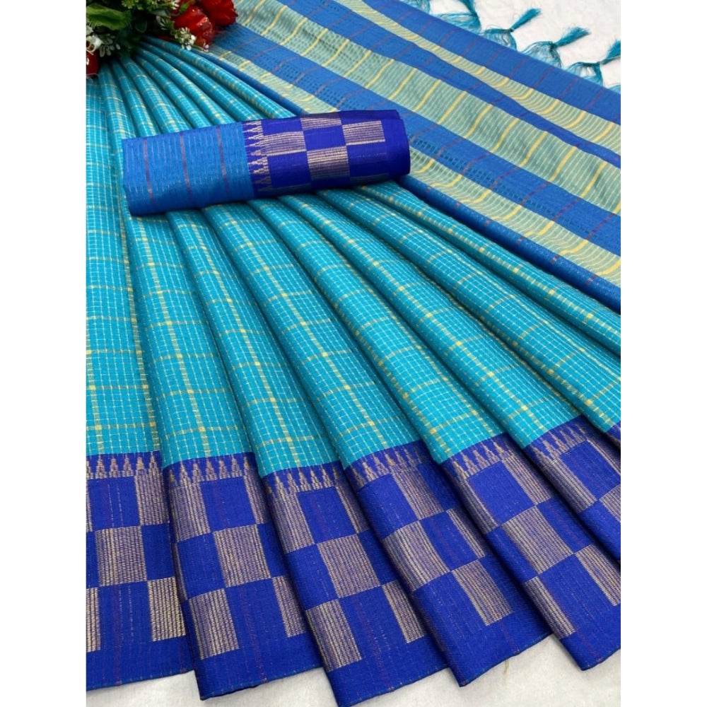 Generic Women's Cotton Silk Printed Saree With Unstitched Blouse 5.5Mtr (Sky Blue) - MYLUXURY LANE ENTERPRISE