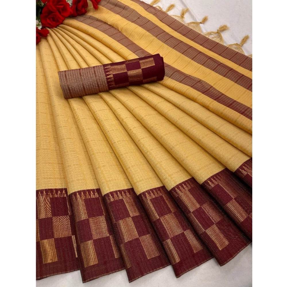 Generic Women's Cotton Silk Printed Saree With Unstitched Blouse 5.5Mtr (Maroon) - MYLUXURY LANE ENTERPRISE