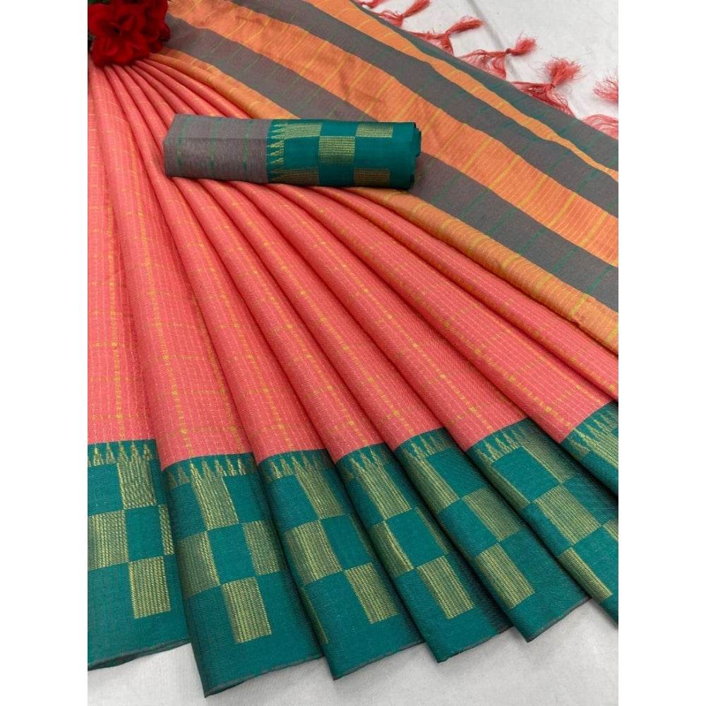 Generic Women's Cotton Silk Printed Saree With Unstitched Blouse 5.5Mtr (Pink) - MYLUXURY LANE ENTERPRISE