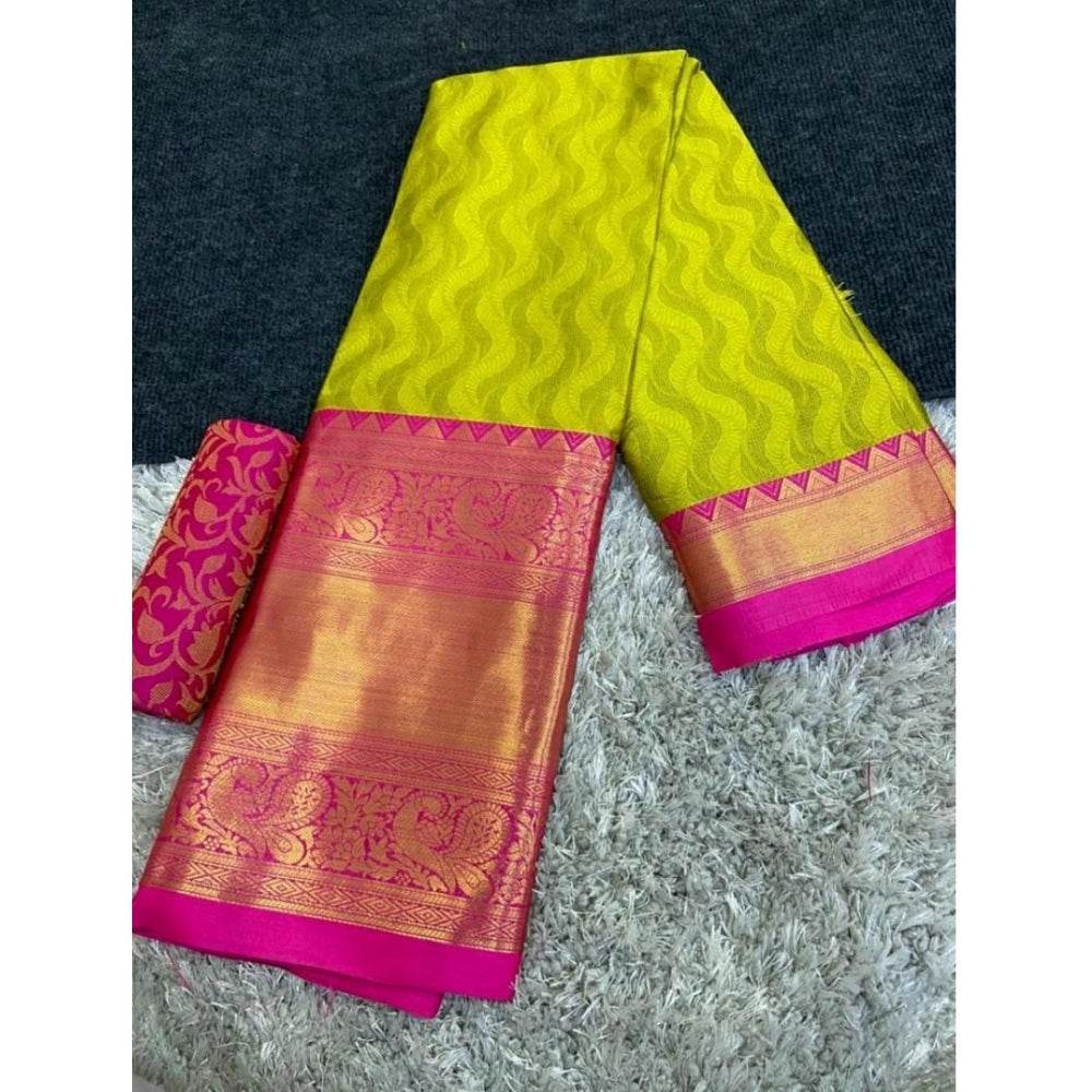 Generic Women's Cotton Silk Printed Saree With Unstitched Blouse 5.5Mtr (Light Green) - MYLUXURY LANE ENTERPRISE