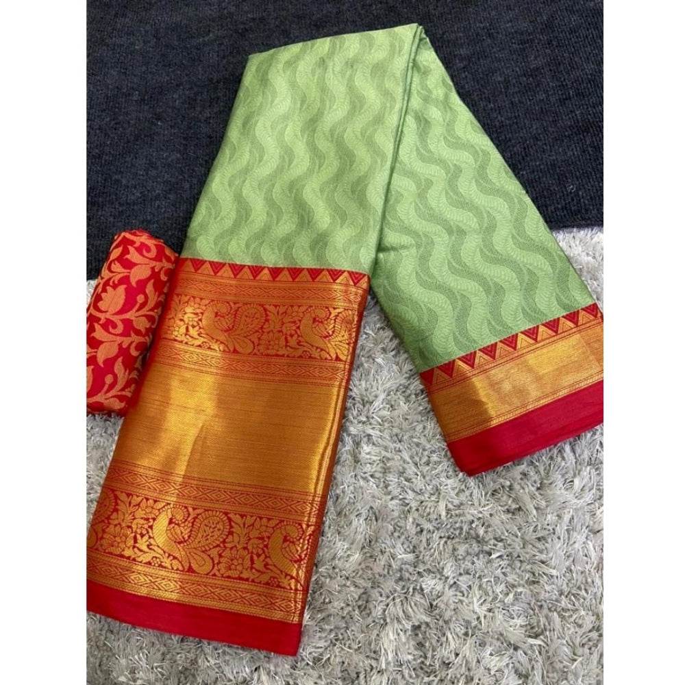 Generic Women's Cotton Silk Printed Saree With Unstitched Blouse 5.5Mtr (Green) - MYLUXURY LANE ENTERPRISE