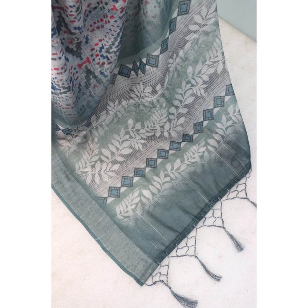 Generic Women's Linen Digital Print Saree With Unstitched Blouse 5.5Mtr (Grey) - MYLUXURY LANE ENTERPRISE