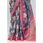 Generic Women's Linen Digital Print Saree With Unstitched Blouse 5.5Mtr (Blue) - MYLUXURY LANE ENTERPRISE