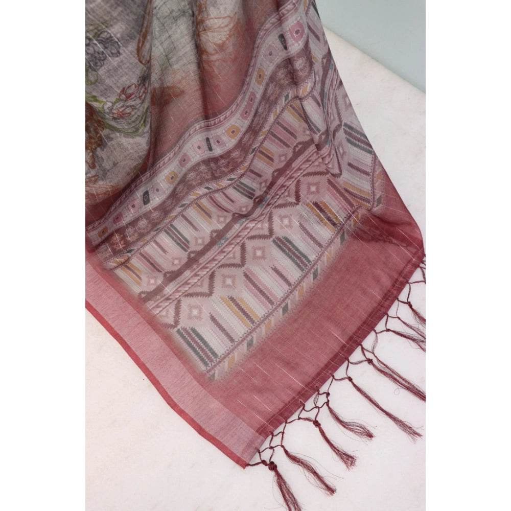 Generic Women's Linen Digital Print Saree With Unstitched Blouse 5.5Mtr (Multicolor) - MYLUXURY LANE ENTERPRISE