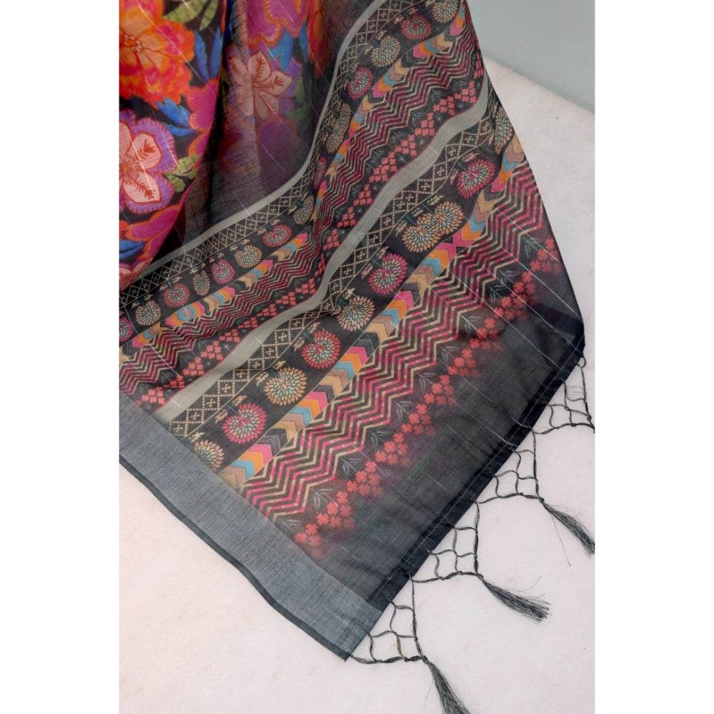 Generic Women's Linen Digital Print Saree With Unstitched Blouse 5.5Mtr (Grey) - MYLUXURY LANE ENTERPRISE