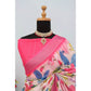 Generic Women's Linen Digital Print Saree With Unstitched Blouse 5.5Mtr (pink) - MYLUXURY LANE ENTERPRISE