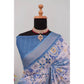 Generic Women's Linen Digital Print Saree With Unstitched Blouse 5.5Mtr (Blue) - MYLUXURY LANE ENTERPRISE