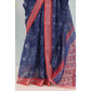 Generic Women's Linen Digital Print Saree With Unstitched Blouse 5.5Mtr (Blue) - MYLUXURY LANE ENTERPRISE