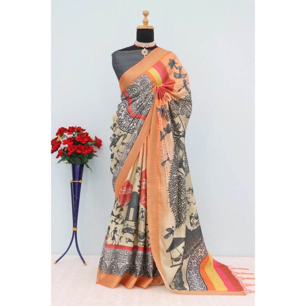 Generic Women's Mysore Silk Digital Print Saree With Unstitched Blouse 5.5Mtr (Multicolor) - MYLUXURY LANE ENTERPRISE