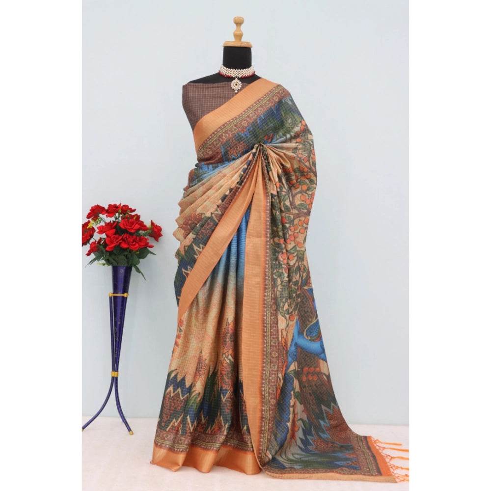 Generic Women's Mysore Silk Digital Print Saree With Unstitched Blouse 5.5Mtr (Multicolor) - MYLUXURY LANE ENTERPRISE
