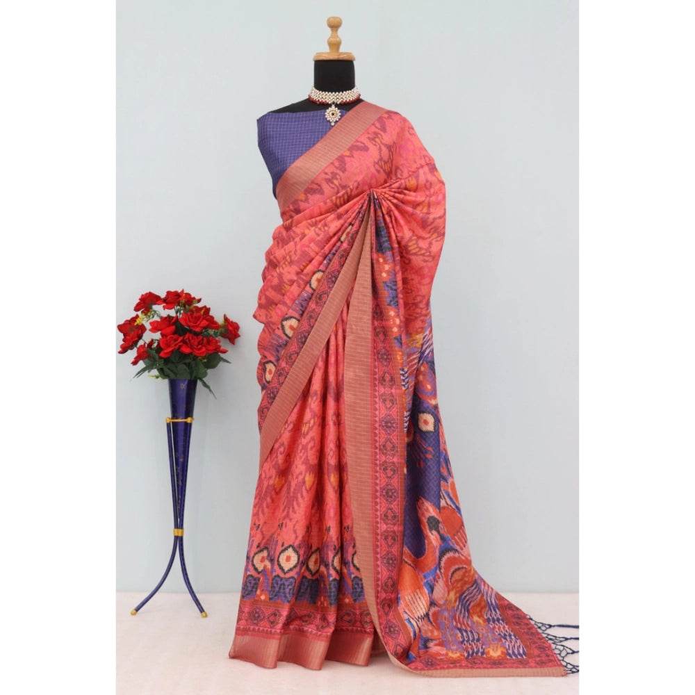 Generic Women's Mysore Silk Digital Print Saree With Unstitched Blouse 5.5Mtr (Pink) - MYLUXURY LANE ENTERPRISE