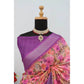 Generic Women's Linen Digital Print Saree With Unstitched Blouse 5.5Mtr (Purple) - MYLUXURY LANE ENTERPRISE