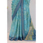 Generic Women's Linen Digital Print Saree With Unstitched Blouse 5.5Mtr (Sky Blue) - MYLUXURY LANE ENTERPRISE