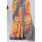 Generic Women's Linen Digital Print Saree With Unstitched Blouse 5.5Mtr (Yellow) - MYLUXURY LANE ENTERPRISE