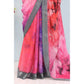 Generic Women's Linen Digital Print Saree With Unstitched Blouse 5.5Mtr (Pink) - MYLUXURY LANE ENTERPRISE