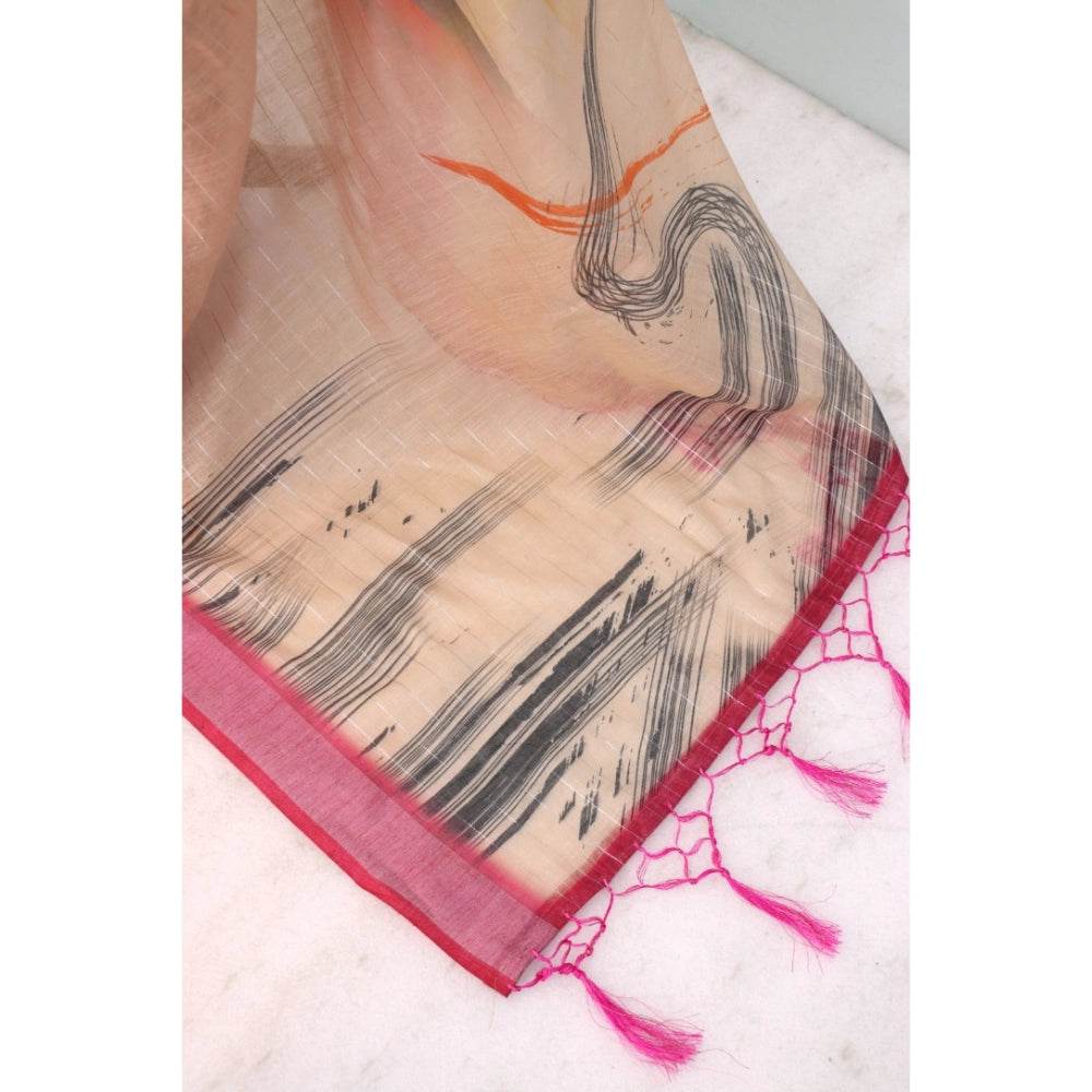 Generic Women's Linen Digital Print Saree With Unstitched Blouse 5.5Mtr (Multicolor) - MYLUXURY LANE ENTERPRISE