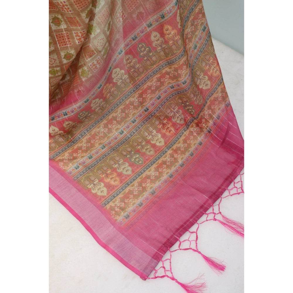 Generic Women's Linen Digital Print Saree With Unstitched Blouse 5.5Mtr (Pink) - MYLUXURY LANE ENTERPRISE
