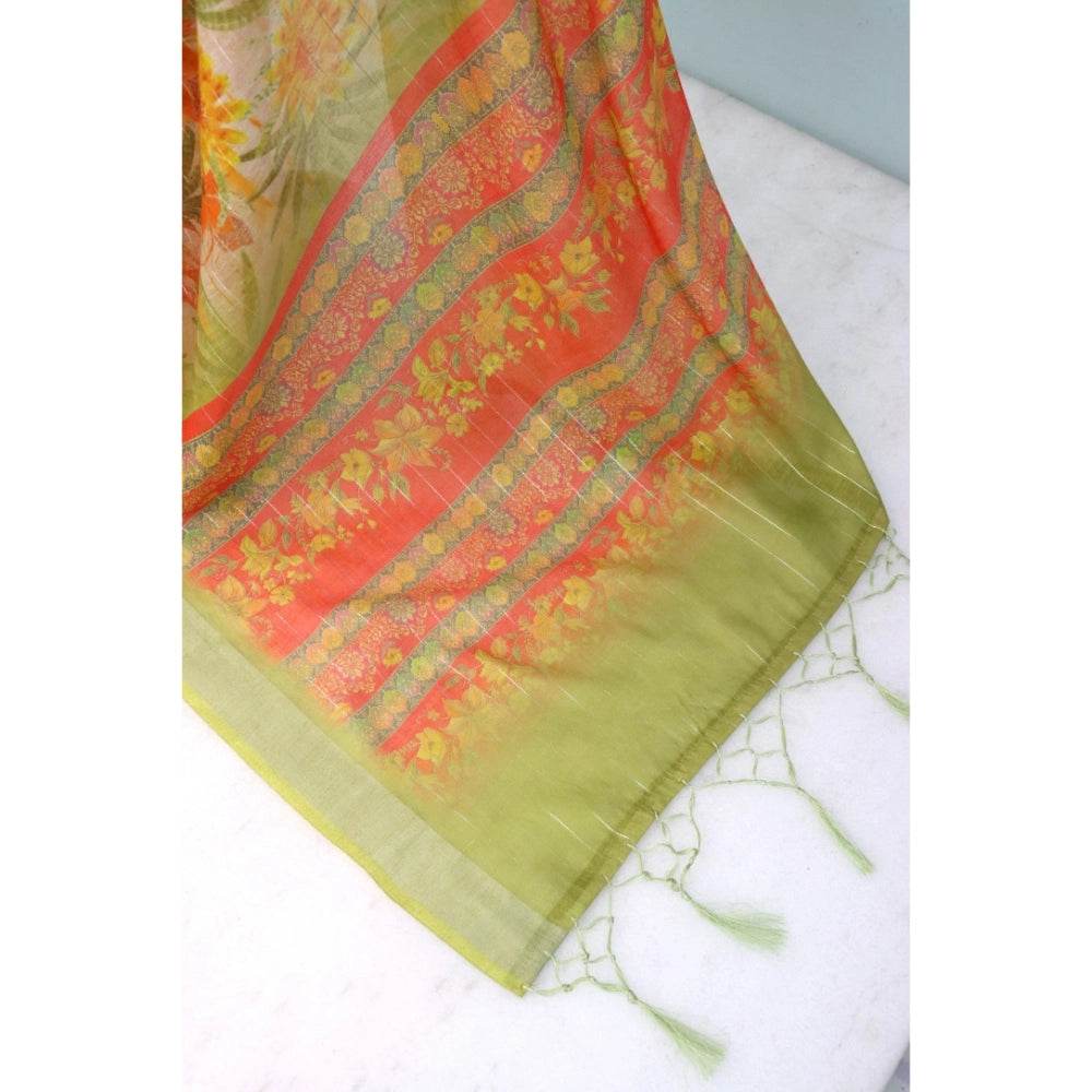 Generic Women's Linen Digital Print Saree With Unstitched Blouse 5.5Mtr (Multicolor) - MYLUXURY LANE ENTERPRISE