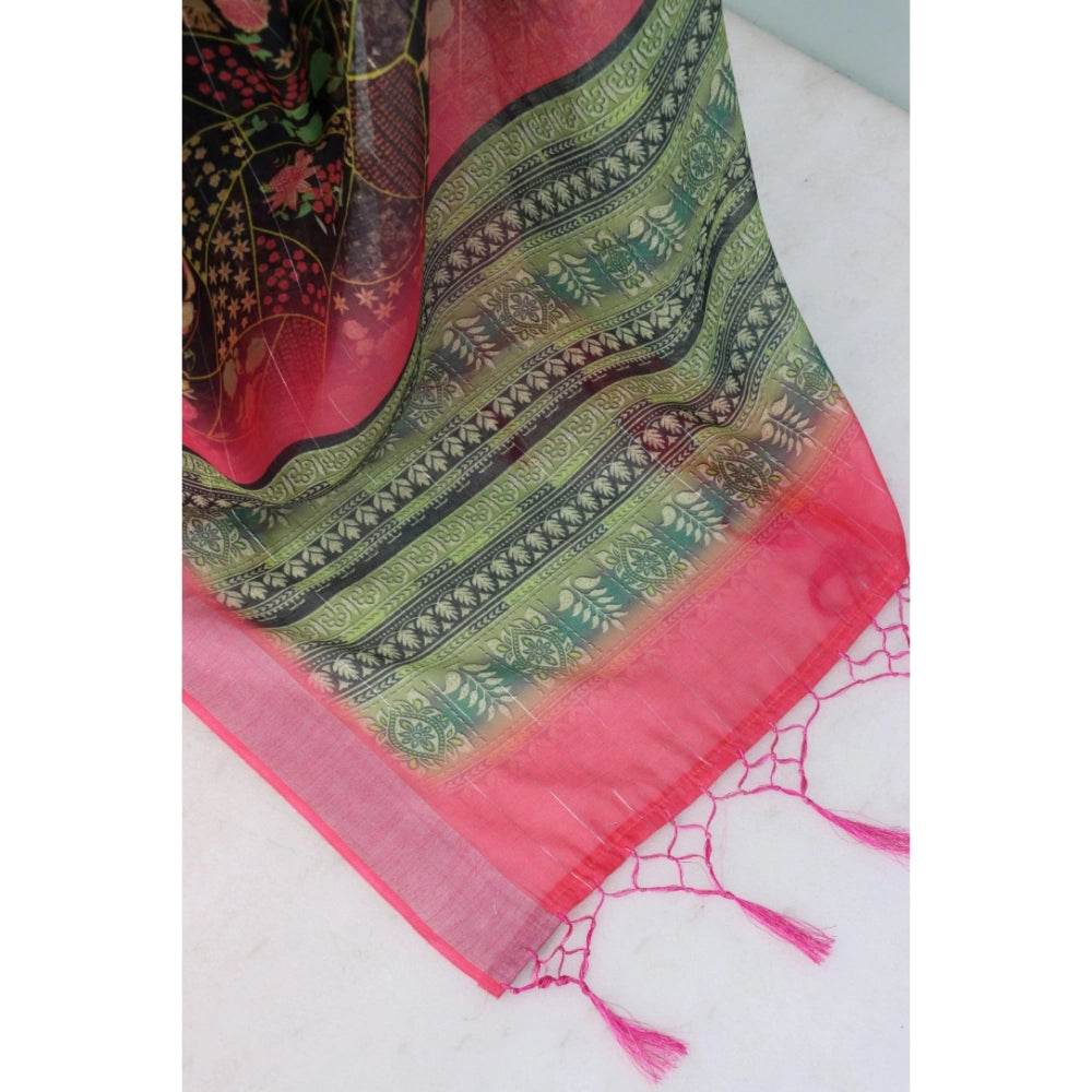 Generic Women's Linen Digital Print Saree With Unstitched Blouse 5.5Mtr (Multicolor) - MYLUXURY LANE ENTERPRISE