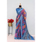 Generic Women's Linen Digital Print Saree With Unstitched Blouse 5.5Mtr (Blue) - MYLUXURY LANE ENTERPRISE