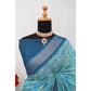 Generic Women's Linen Digital Print Saree With Unstitched Blouse 5.5Mtr (Sky Blue) - MYLUXURY LANE ENTERPRISE