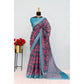 Generic Women's Linen Digital Print Saree With Unstitched Blouse 5.5Mtr (Blue) - MYLUXURY LANE ENTERPRISE