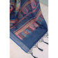 Generic Women's Linen Digital Print Saree With Unstitched Blouse 5.5Mtr (Blue) - MYLUXURY LANE ENTERPRISE