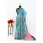Generic Women's Linen Digital Print Saree With Unstitched Blouse 5.5Mtr (Green) - MYLUXURY LANE ENTERPRISE