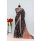 Generic Women's Linen Digital Print Saree With Unstitched Blouse 5.5Mtr (Black) - MYLUXURY LANE ENTERPRISE