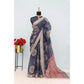 Generic Women's Linen Digital Print Saree With Unstitched Blouse 5.5Mtr (Blue) - MYLUXURY LANE ENTERPRISE