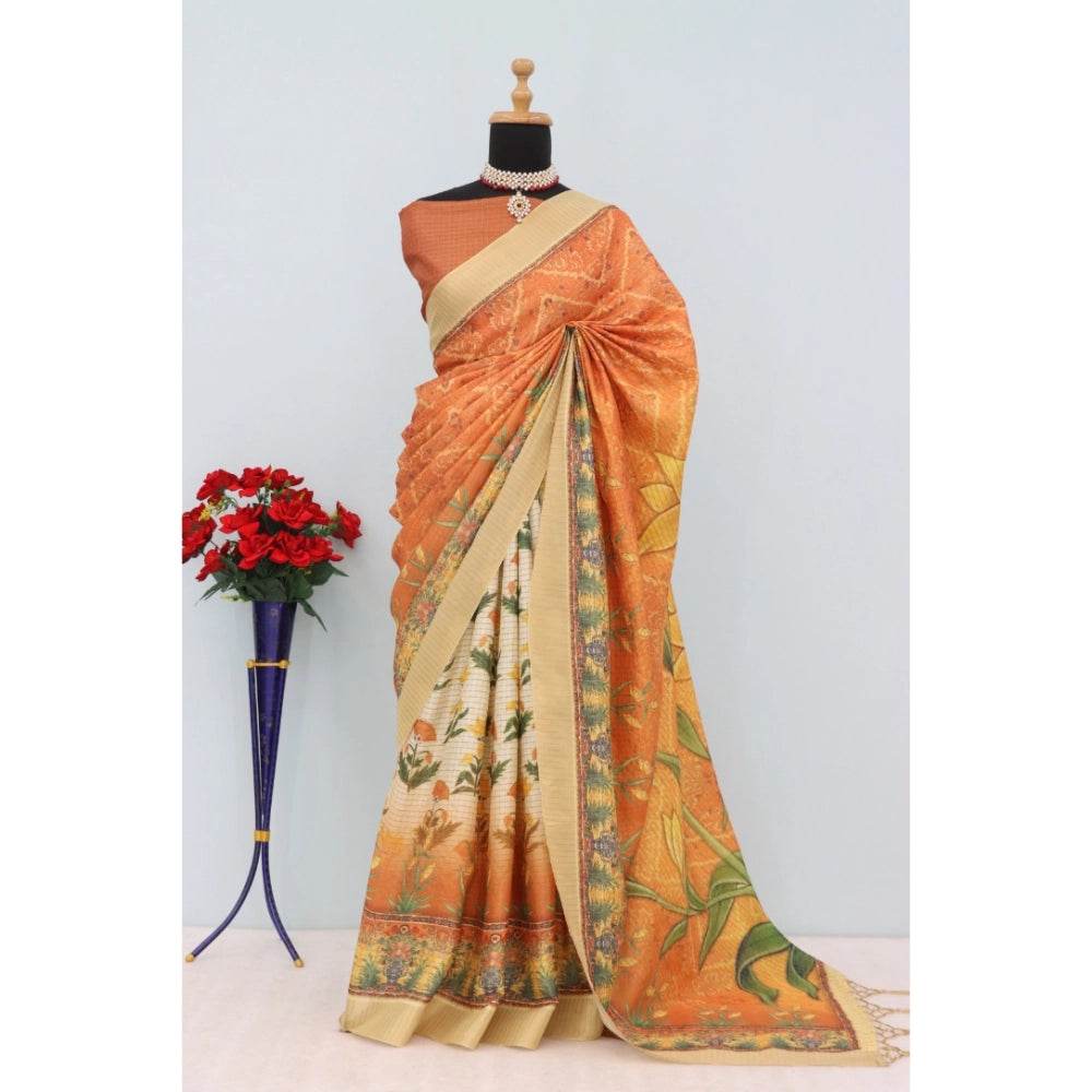 Generic Women's Mysore Silk Digital Print Saree With Unstitched Blouse 5.5Mtr (Mustard) - MYLUXURY LANE ENTERPRISE