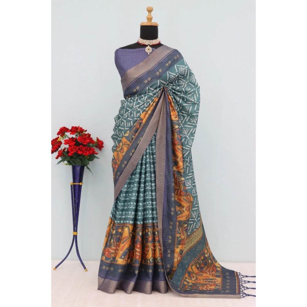 Generic Women's Mysore Silk Digital Print Saree With Unstitched Blouse 5.5Mtr (Green) - MYLUXURY LANE ENTERPRISE
