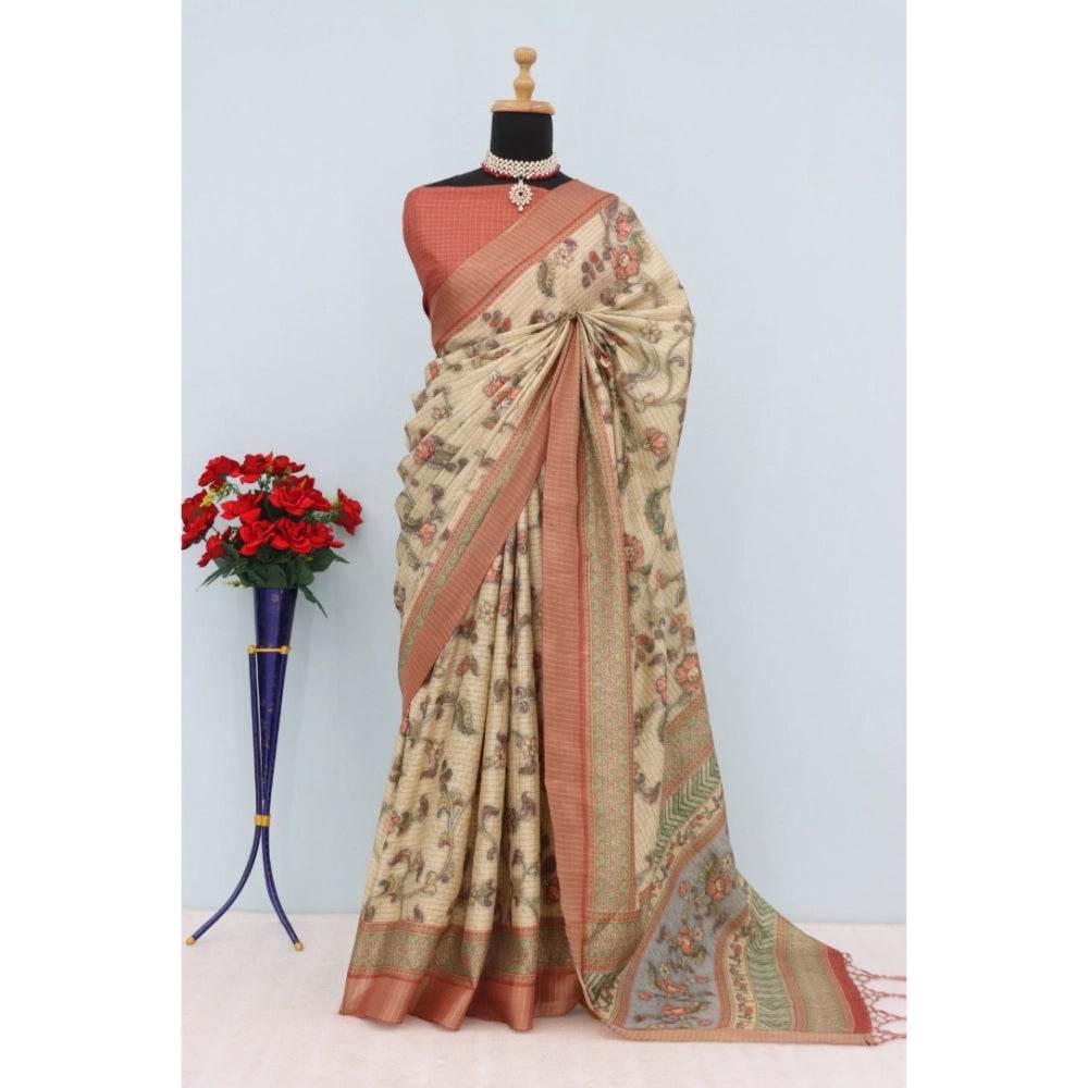 Generic Women's Mysore Silk Digital Print Saree With Unstitched Blouse 5.5Mtr (Pink) - MYLUXURY LANE ENTERPRISE