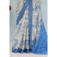 Generic Women's Linen Digital Print Saree With Unstitched Blouse 5.5Mtr (Blue) - MYLUXURY LANE ENTERPRISE